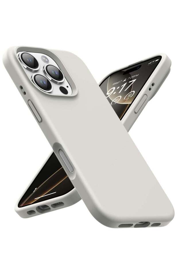 Soft Liquid Silicone Gel Case for iPhone 16 Pro Max - Full Body Shockproof Protection with Matte Finish & Soft Microfiber Lining (Stone)
