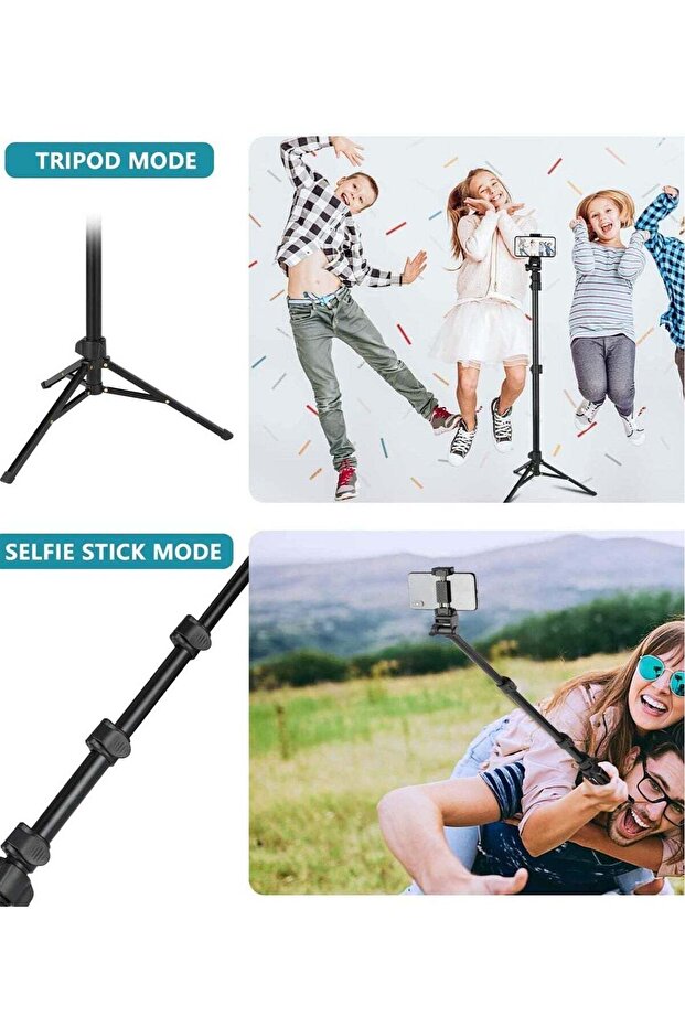 142cm Extendable Tripod Stand with Bluetooth Remote for iPhone, Android, Small Camera (Black) - 5