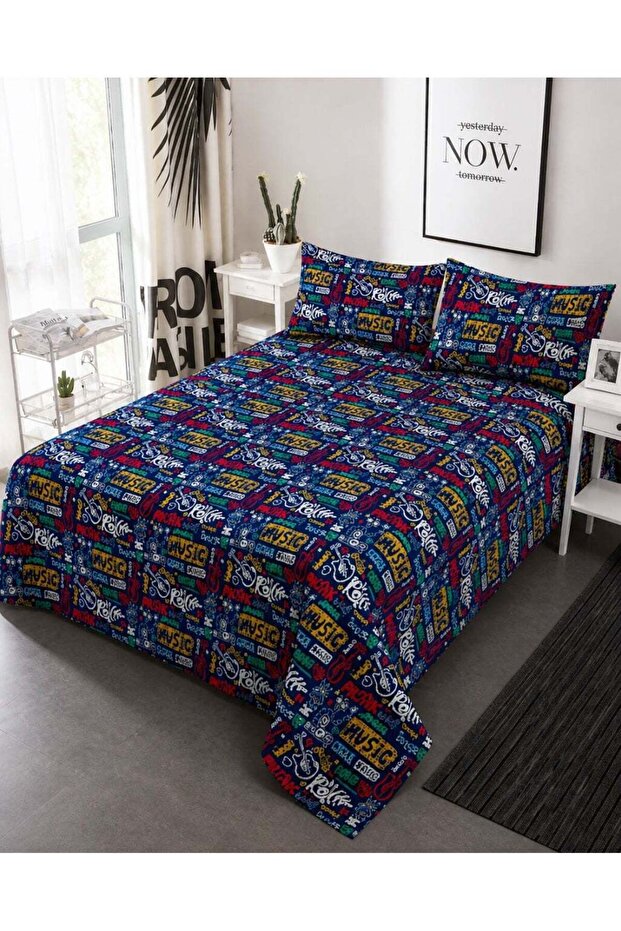 King Size Music Print Bedsheet Set 3PCS – 125 GSM Soft Breathable Fabric, Fade Resistant & Du