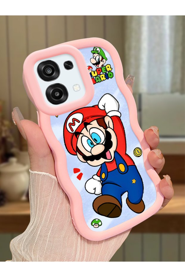 Oppo A6 Pro Compatible Case Camera Protector Pink Silicone Couple Phone Case Mario Pattern