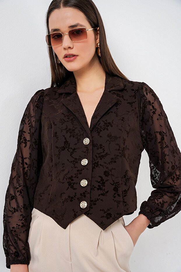 Bdart Floral Pattern Buttoned Short Jacket