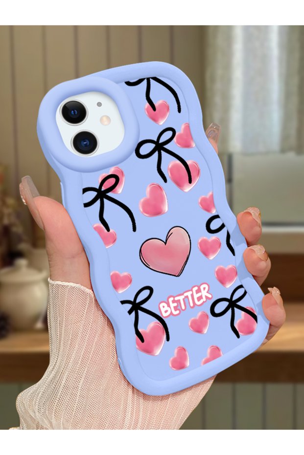 iPhone 12 Compatible Case Camera Protector Blue Silicone Couple Phone Case Heart Pattern