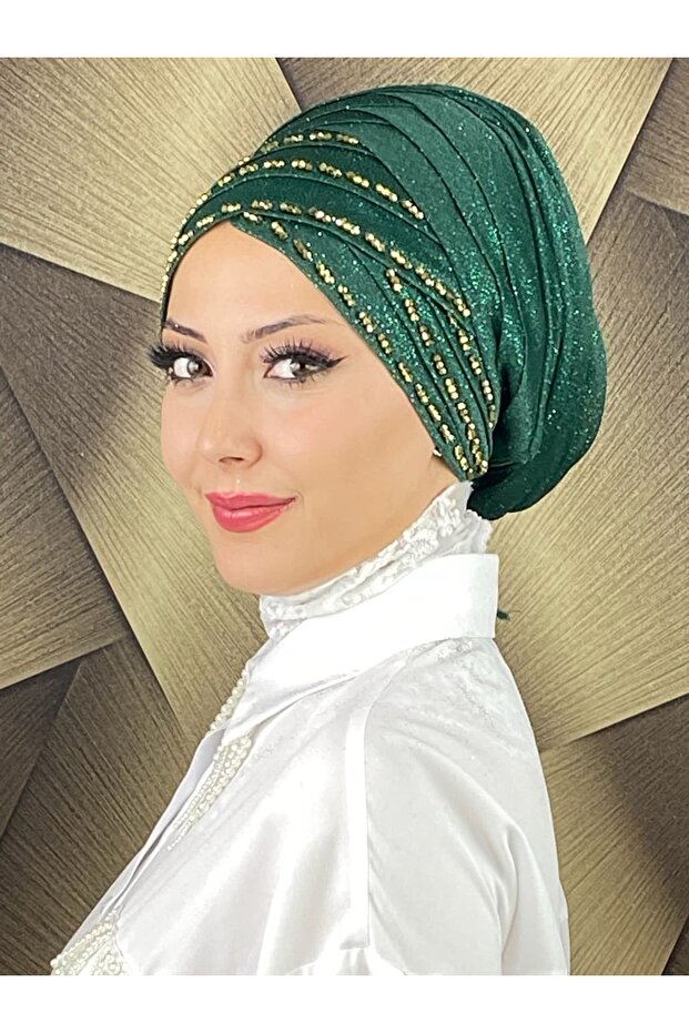 Yellow Beaded Detailed Draped Bonnet Shawl