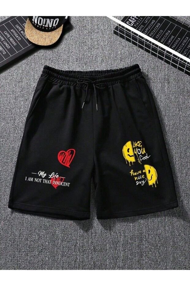 Printed Men's Black Shorts - 1