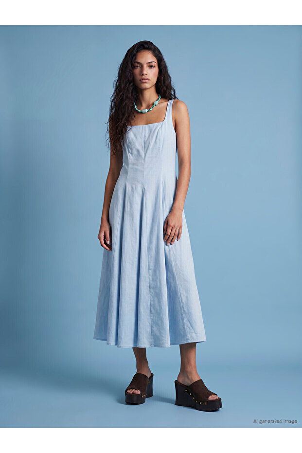 Nevavm Square Collar Waist-Sitting Poplin Dress with a Difference