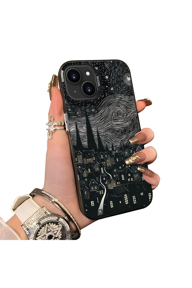 iPhone 15 Compatible Silicone Edge Hard Back Case Couple Phone Case Manga Patterned