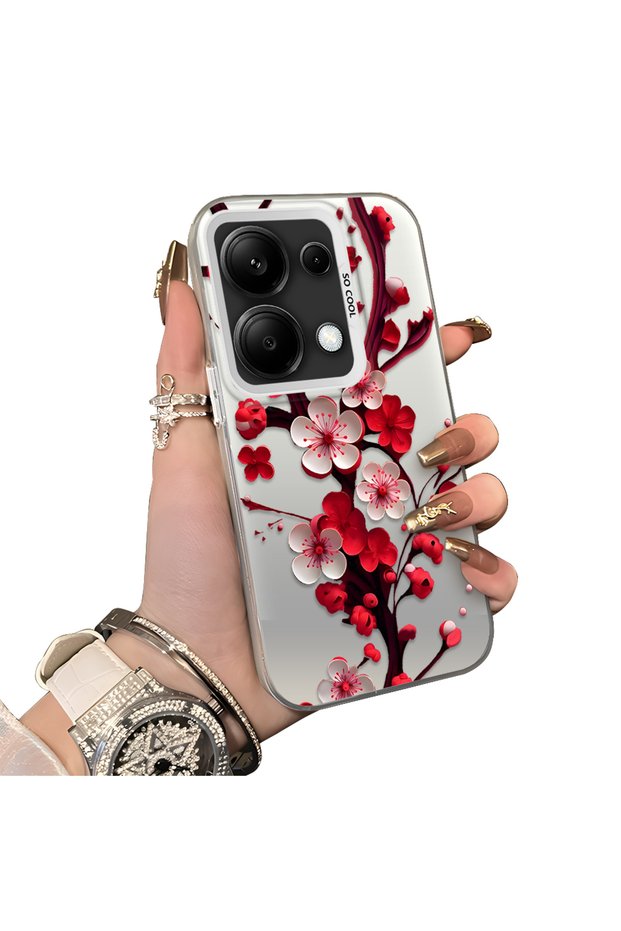 Redmi Note 13 Pro 4g Compatible Silicone Edge Hard Back Case Couple Phone Case with Floral Pattern