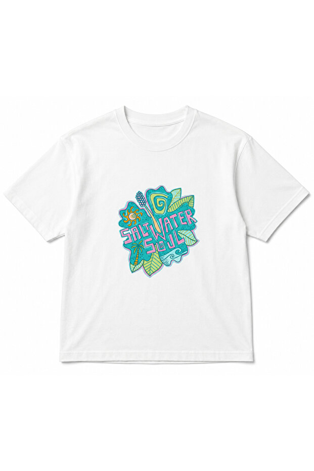 Salt Water Soul Printed Oversize Short Sleeve Crew Neck T-Shirt