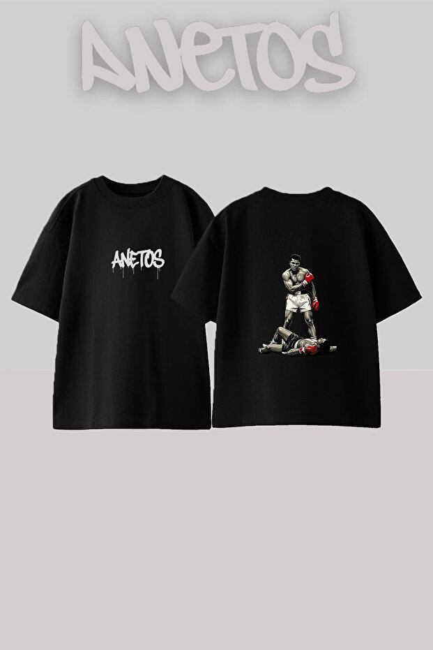 Muhammad Ali_2 Design Printed Oversize Black T-Shirt