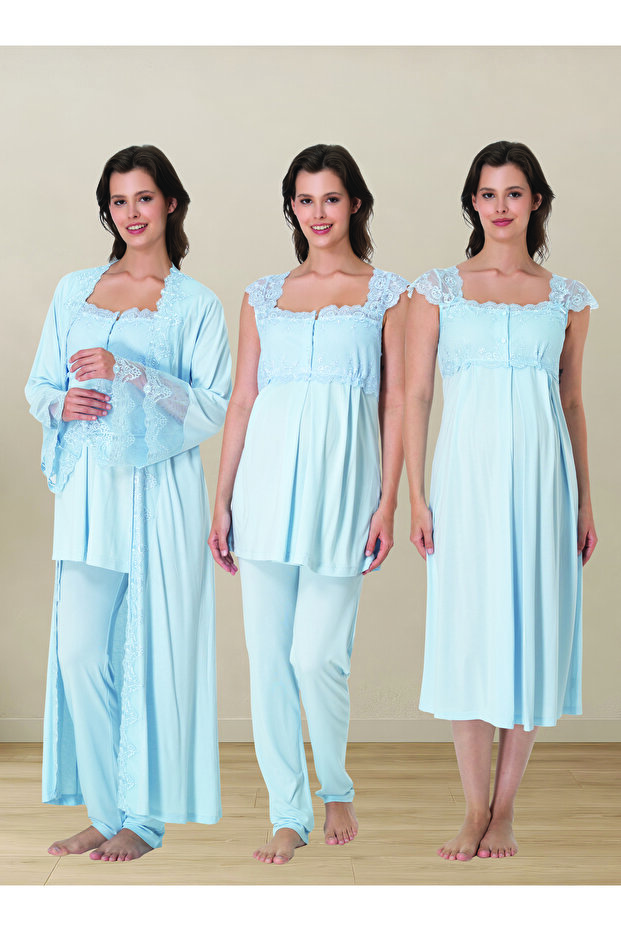 Maternity Pajamas and Nightgown Set with Breastfeeding Feature, 4-Piece Set
