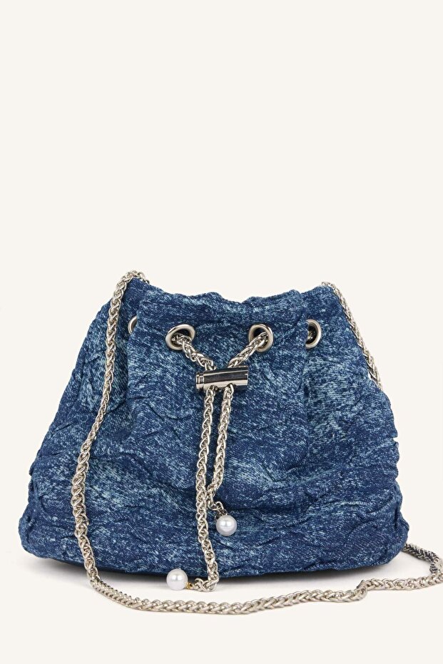 Navy Blue Jean Shoulder Bag for Girls I0279A8Ns