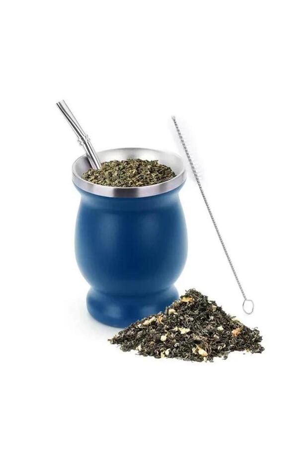 Blue 230ml 230ML Mate Cup 304 Stainless Steel Double Wall 8oz Portable Tea Mug Mate Tea Gourd With 2