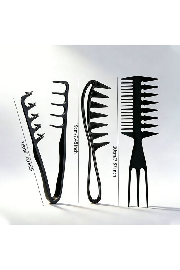 3pcs Salon Styling Comb Set Shark Tooth Fish Bone Detangling Brush Ergonomic Non-slip for All Hair T