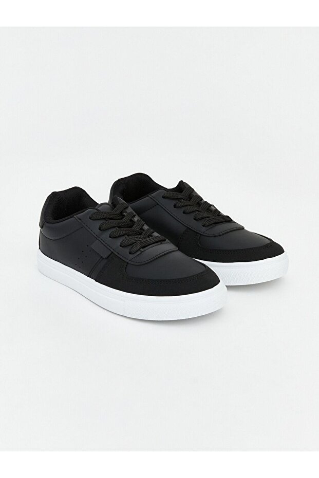 Lcw Steps Black Leather-Look Boys' Sports Shoes