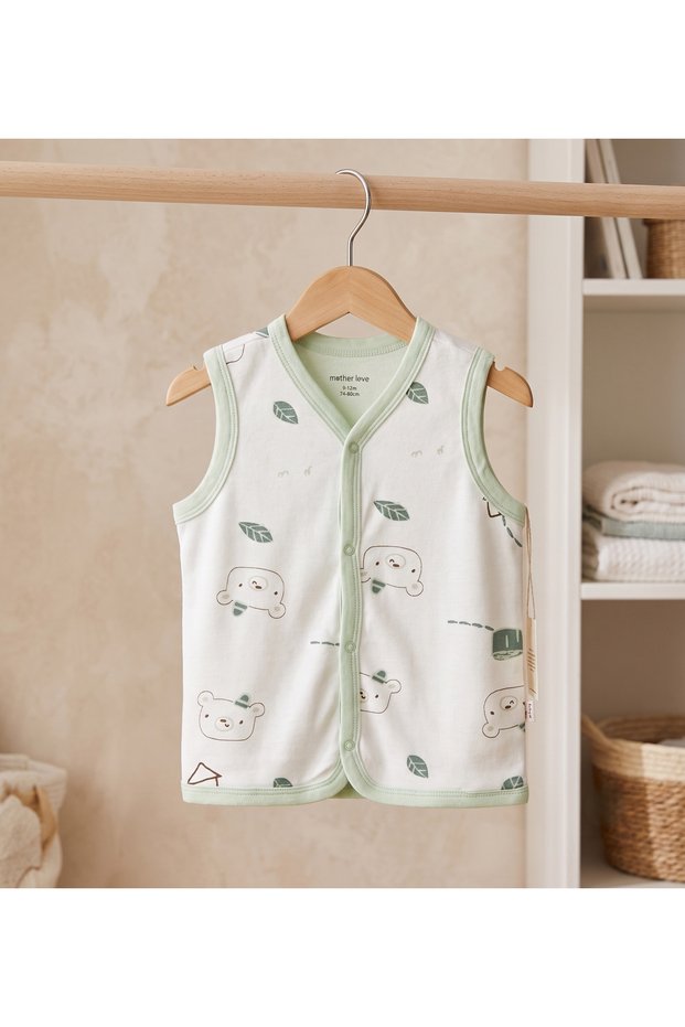 100% Organic Cotton Double Layered Baby Vest with Snap Fasteners 9-36 Months