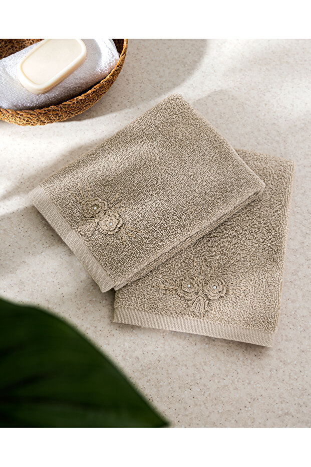 Rosabell 2-Pack 100% Cotton Crochet Hand Towels - Beige - 30X40 cm