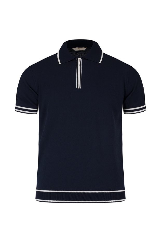 Navy Blue Regular Fit Polo Neck Rayon T-Shirt