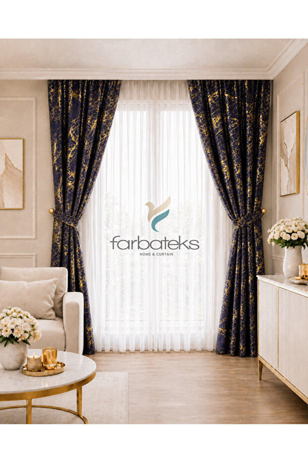 Gray Smoked Gold Foil Shiny Lace-Up Opart Fabric 3 Layer Pleated Background Curtain