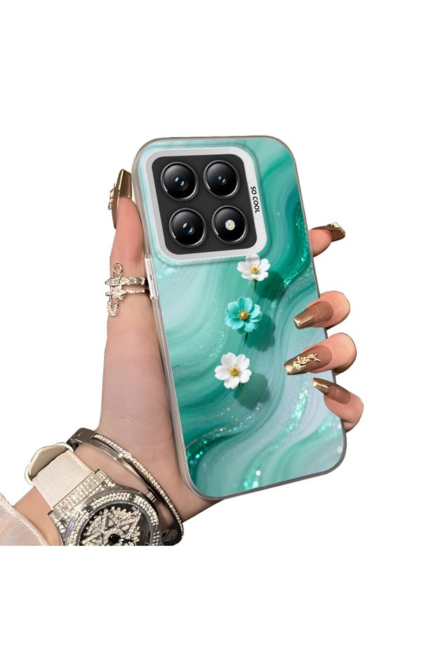 Mi 14t Pro 5g Compatible Silicone Edge Hard Back Case Couple Phone Case with Floral Pattern