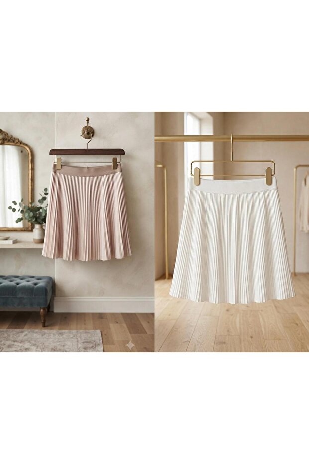 Women's Hijab 2-Pack Pleated Mink Ecru Lengthening and Restoring Undergarment Skirt Pleated Complementary Skirt