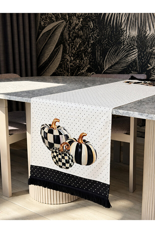 Pumpkin Modern Decorative Printed Fringed Runner 1 Piece 40X140Cm (Skscr-43)