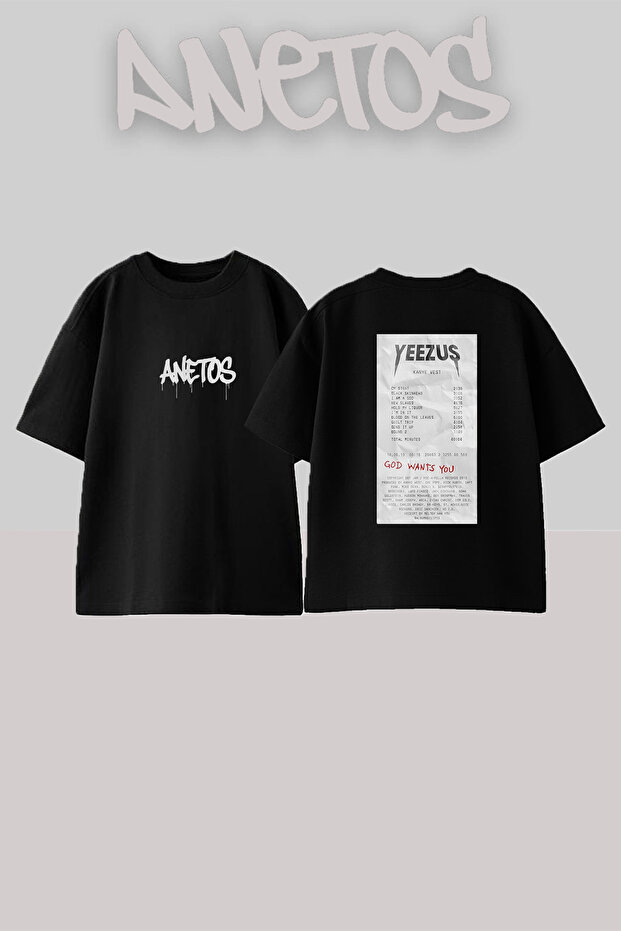 Yeezus Kanye West Design Printed Unisex Oversize Black Tshirt