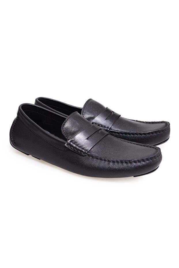 Black Color Laceless Genuine Leather Men's Shoes