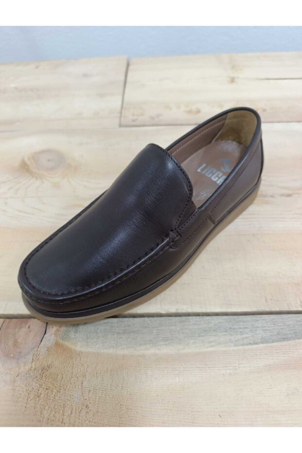 Men's Summer Shoes Genuine Inner and Outer Leather Light Sole Without Laces and Orthopedic Brown Color Flat Sole