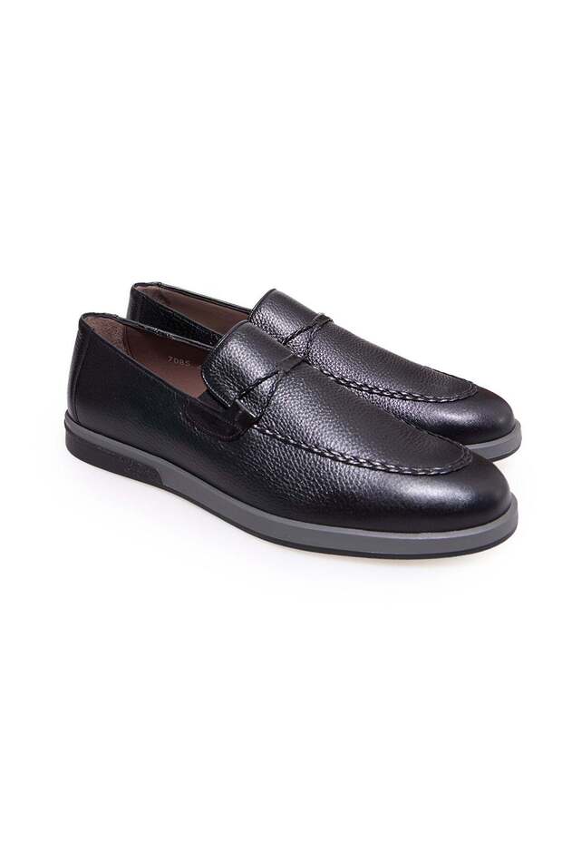 Black Color Laceless Genuine Leather Men's Shoes