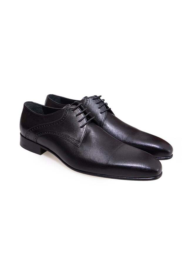 Black Color Lace-Up Genuine Leather Leather Sole Men's Shoes