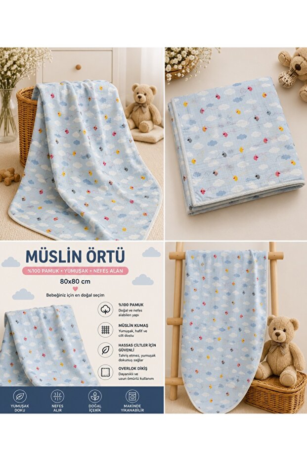 100% Cotton Muslin Baby Blanket 80X80 cm Multi-Purpose Swaddle Blanket