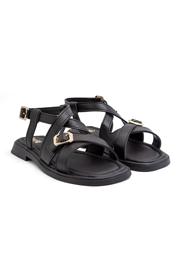 İk 2065 Cross-Strap Adjustable Buckle Detailed Sandals