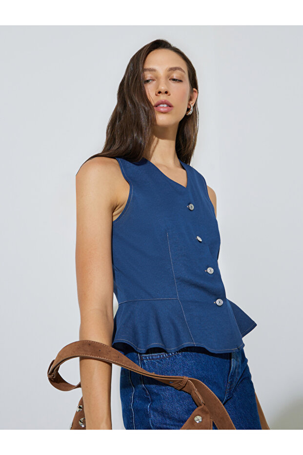 Blue Peplum Denim Waistcoat