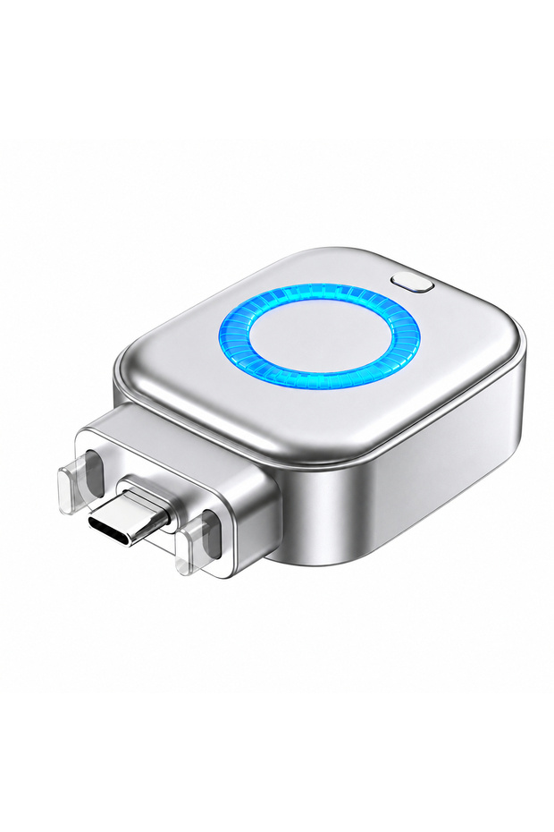 Smart Auto Stop Charging Adapter, Fast Charging, Overcharge Protection, Universal, Silver, Compact and Portable