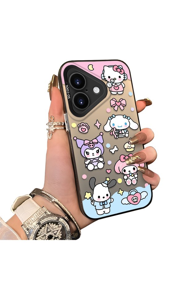 iPhone 17 Compatible Silicone Edge Hard Back Case Couple Phone Case with Cartoon Pattern