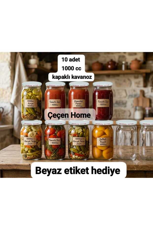 10 Pieces 1000 Cc Glass Jar Set with Lids - Multi-Purpose Canning Pantry Storage Container Spice Rack Organizer - White Label Gift