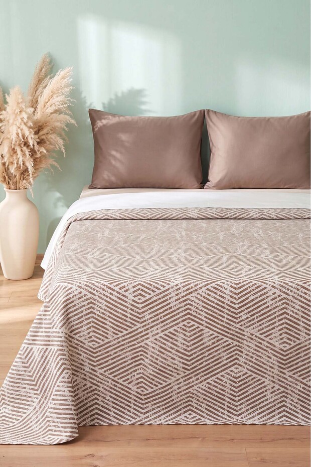 Brown Prism Patterned Double Printed Pique & Bedspread 200X230 cm