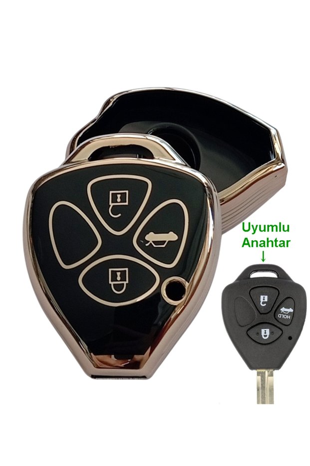 Toyota Corolla Auris Rav4 Hilux Compatible Remote Key Case Cover Auto Keychain with 3 Keys Black Gold