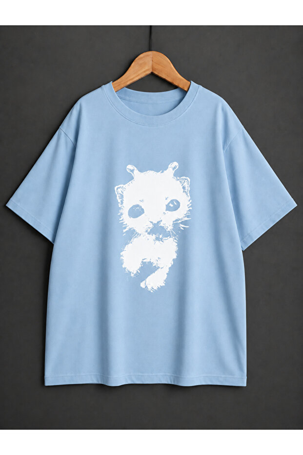 Unisex Y2K Alien Cat Printed Oversized T-Shirt