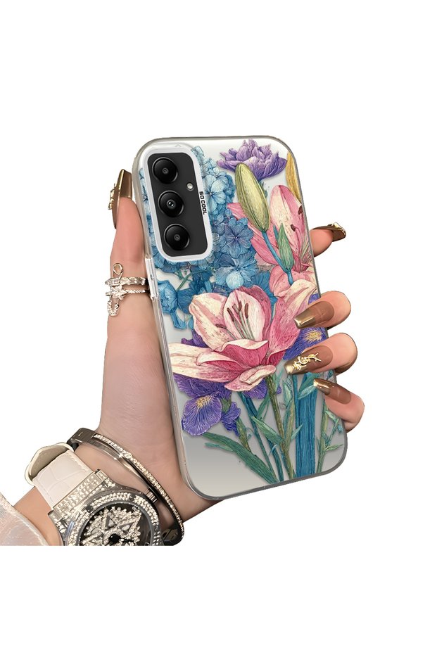 Samsung Galaxy M14 Compatible Silicone Edge Hard Back Case Couple Phone Case with Floral Pattern