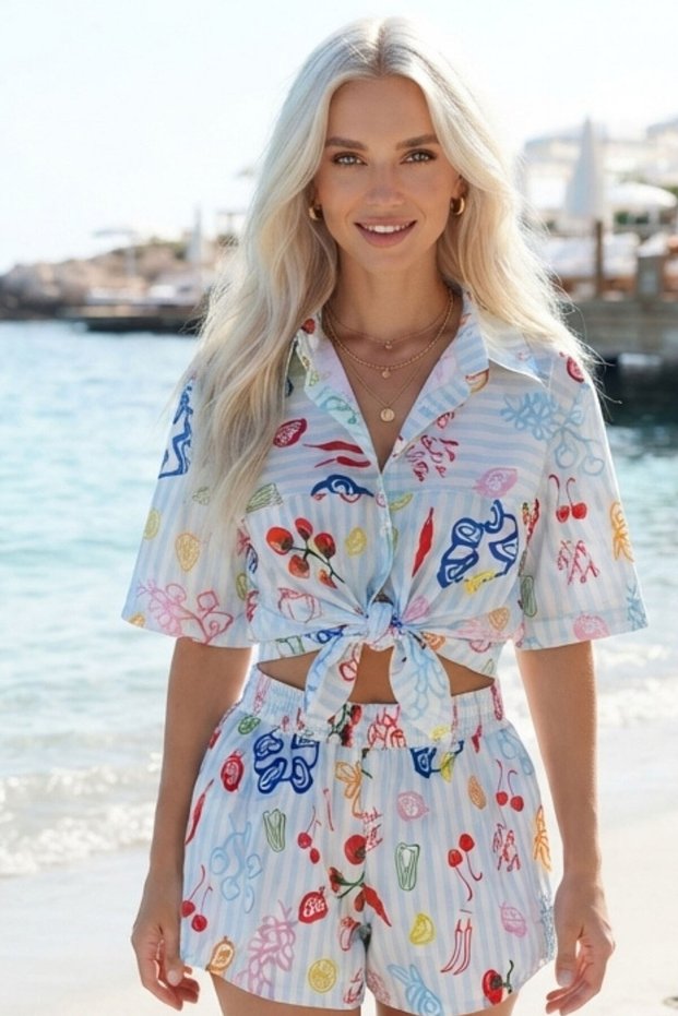 Women's Fruit Patterned Beach Shorts High Waist Summer Pajama Holiday Shorts Relaxed Fit Sea Shorts Resort W
