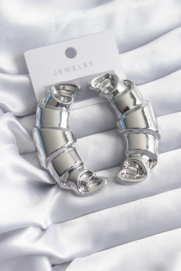 Brass Silver Color Croissant Model Women's Earrings