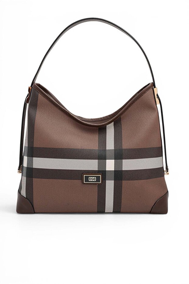 Dark Brown - Brown Plaid Women's Shoulder Bag Sp1285
