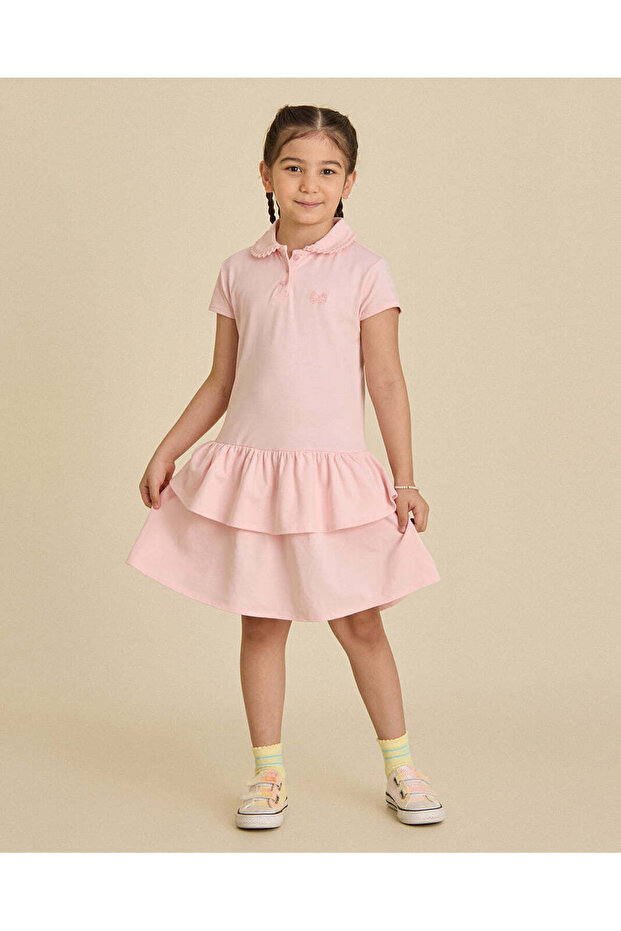 Girls Pink Polo Frill Tiered Pique Dress
