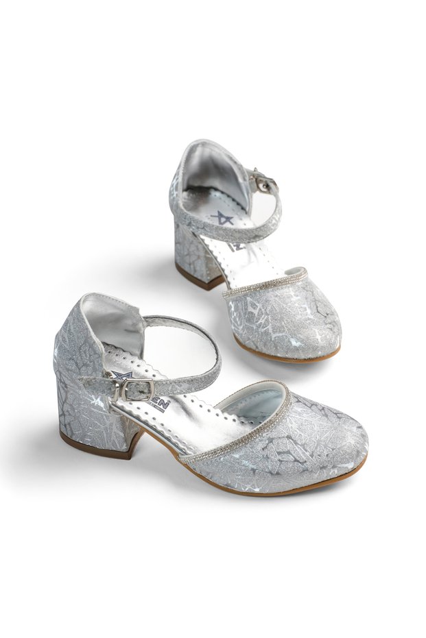 Girl's Silver Glitter Children's Heeled Shoes