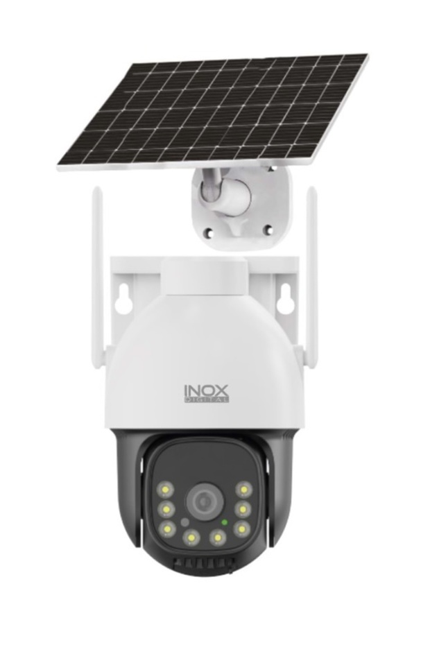 كاميرا INOX X12 بدقة 4 ميجابكسل وعدسة 3.6 ملم تعمل بالطاقة الشمسية وشبكة الجيل الرابع مع تقنية E-SIM وإضاءة سوداء