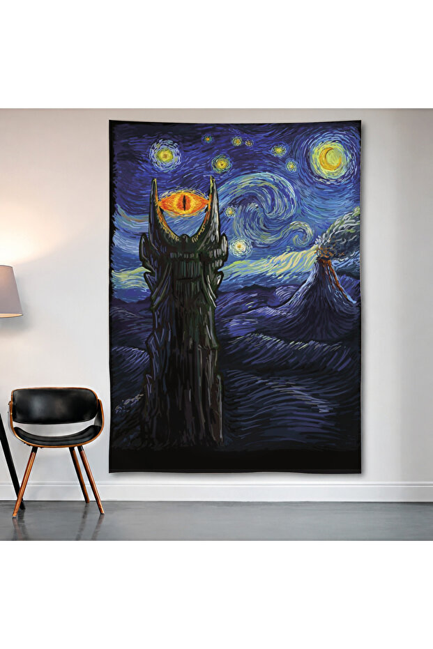 Van Gogh X Sauron Wall Covering Wall Tapestry First Quality Satin Fabric Poster