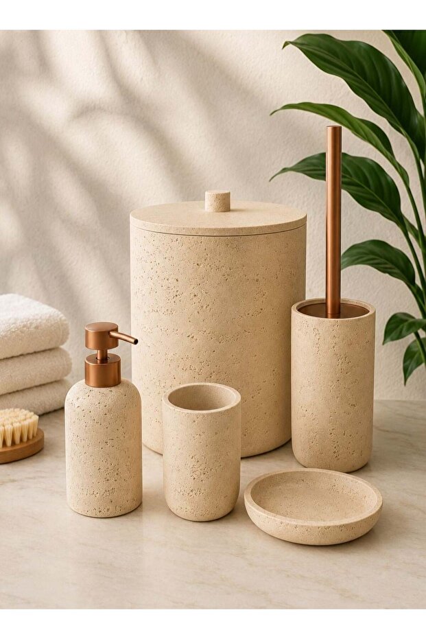 5 Piece Luxury Laduree Maris Beige Bathroom Set