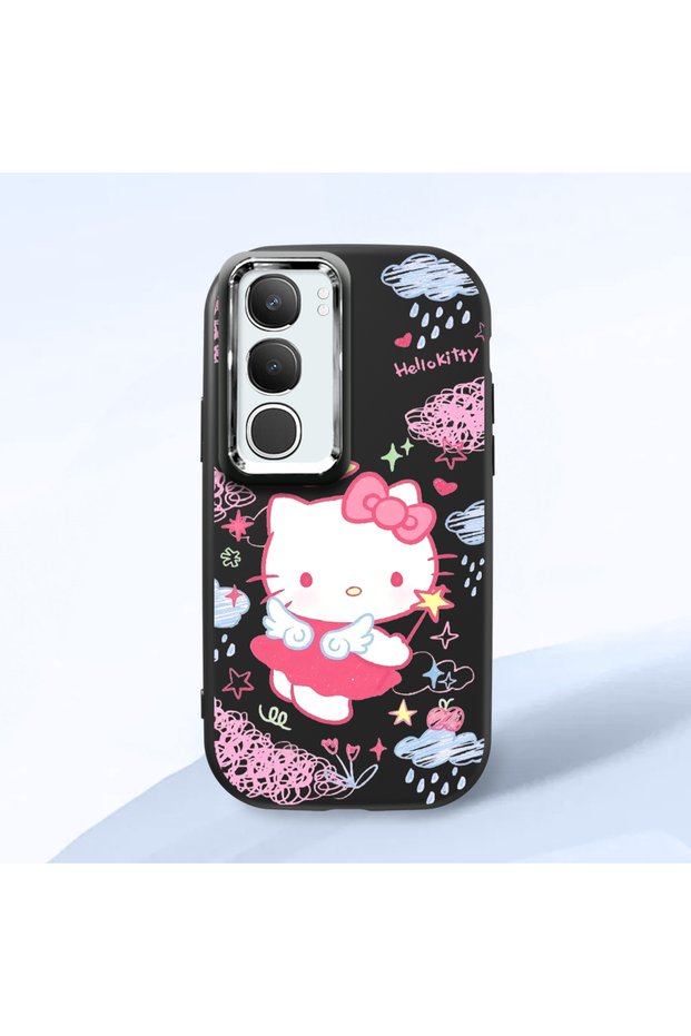 Vivo Y19S Compatible Case Camera Protector Black Silicone Couple Phone Case Kitty Pattern