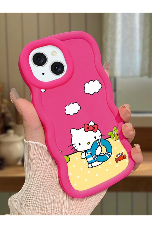 iPhone 14 Plus Compatible Case with Camera Protector Red Silicone Couple Phone Case Kitty Pattern